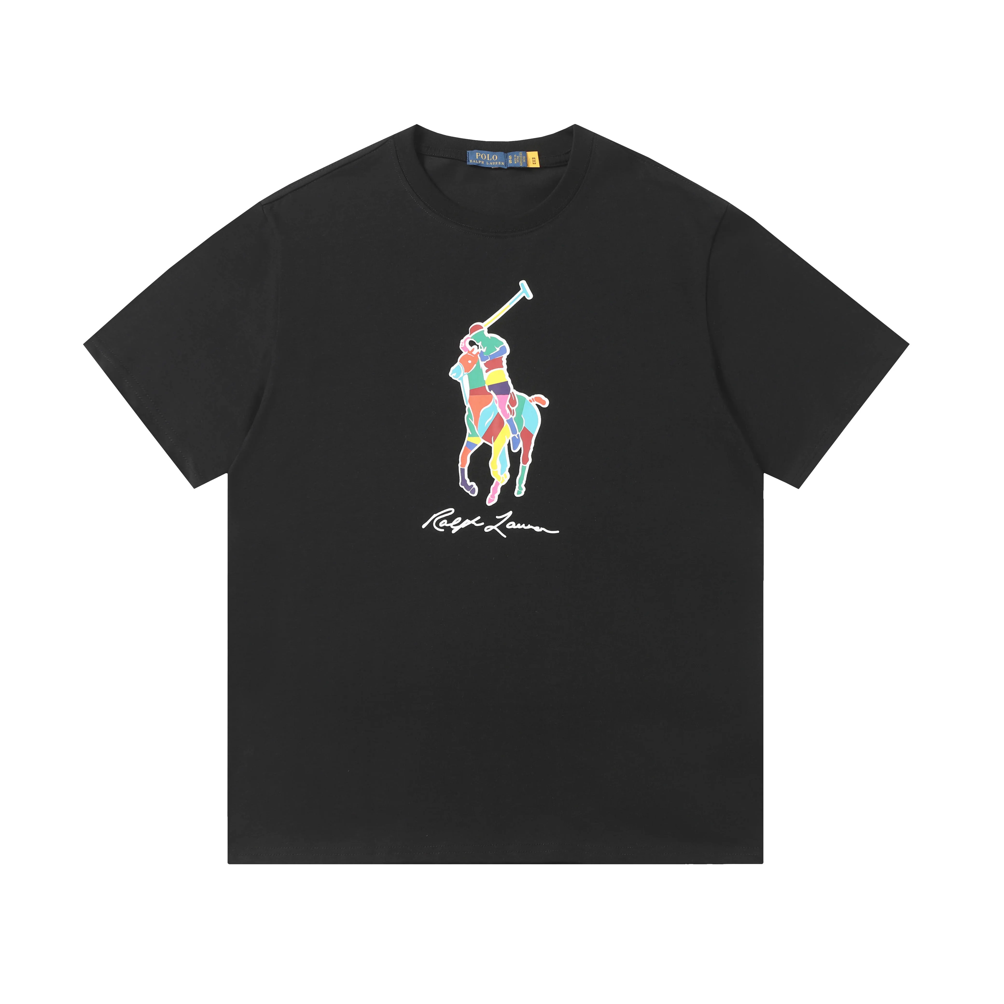 P130 Style number: A003 [Ralph Lauren classic color printed round neck basic short sleeves] ✅270g double yarn fabric, custom woven and dyed threads ✅Original sticker Scan the QR code to enter the official website ✅Large version, loose and stylish, can wear up to 200 pounds Color: black white Size: S-XL